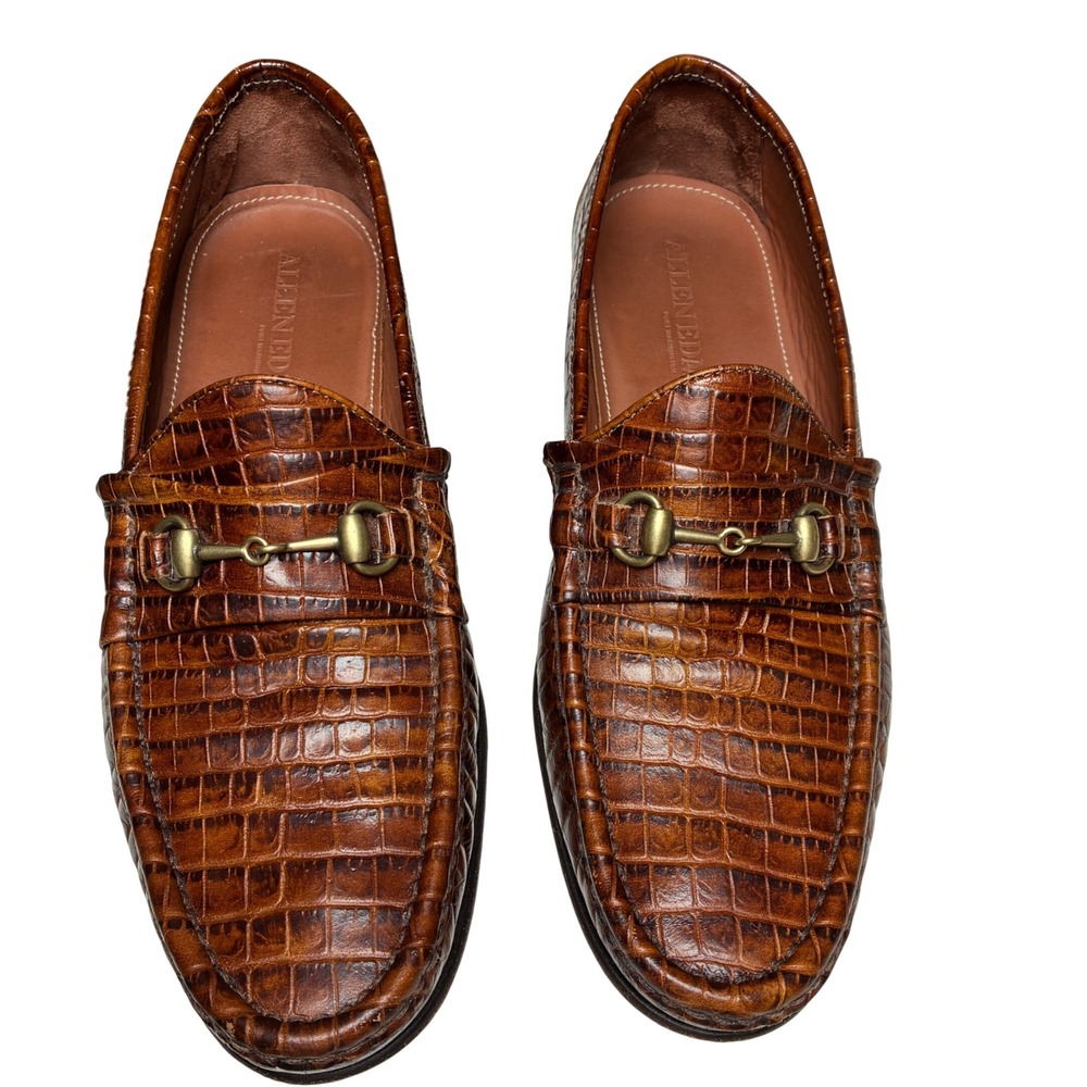 Allen Edmonds Verona II Croc Embossed Leather Bit Loafers Cognac 9.5 D Italy